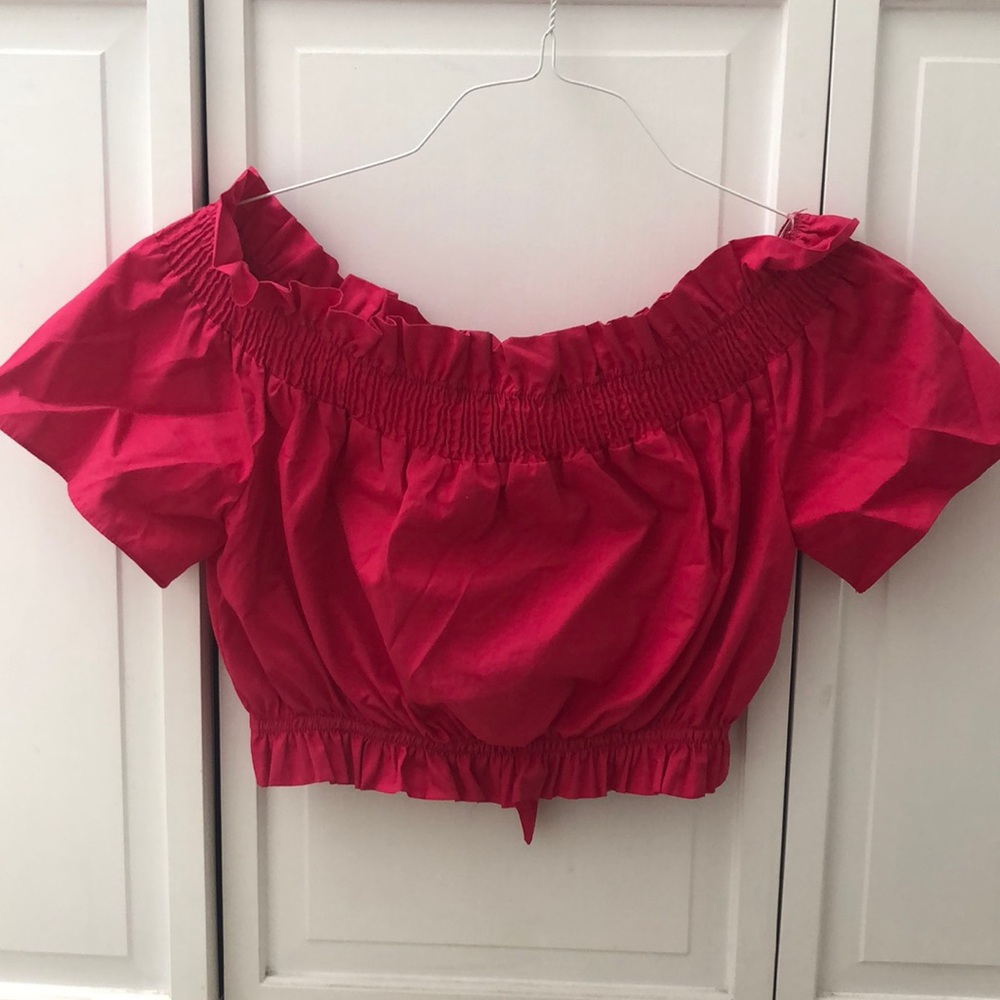 Hot Pink Zara Over the Shoulder Cropped Top